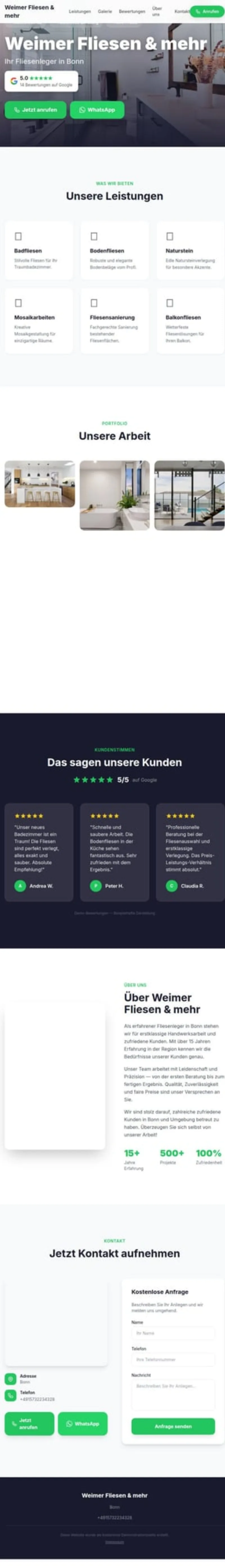 Screenshot von Handwerker-Website Demo — Beispiel einer individuellen Handwerker-Website mit Galerie & Bewertungen